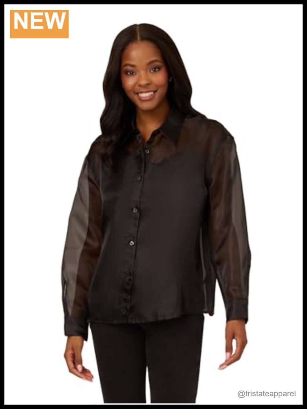 Organza Woven Button Down Top Long Sleeve Women's Tuxedo Blouse